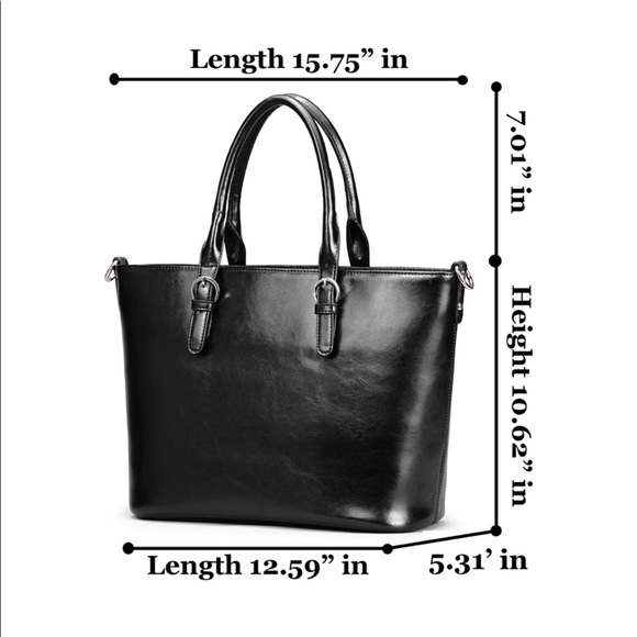 NWOT Heshe Leather Handbag/Tote/Purse BLACK - Picture 8 of 10